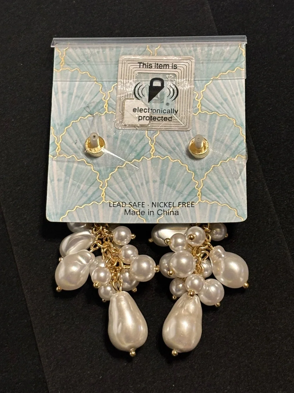 House of Harlow 1960 Seashell Drop Earrings with Glass Pearl Clusters NWT
